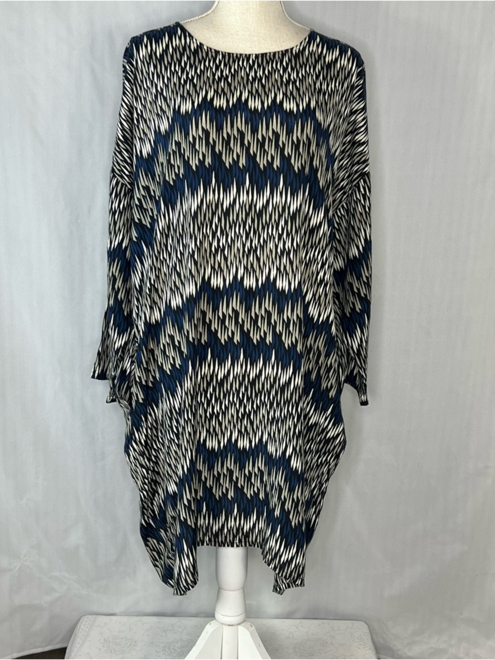The Masai Copenhagen Dress Blue Taupe & Black Relaxed Crinkle Fabric Pockets M👍